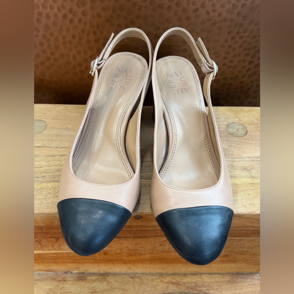EUC Naturalizer Cream and Black Heels with Adjustable Slingback